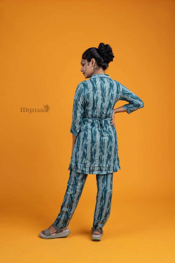 Turquoise Belted Top & Pyjama Set
