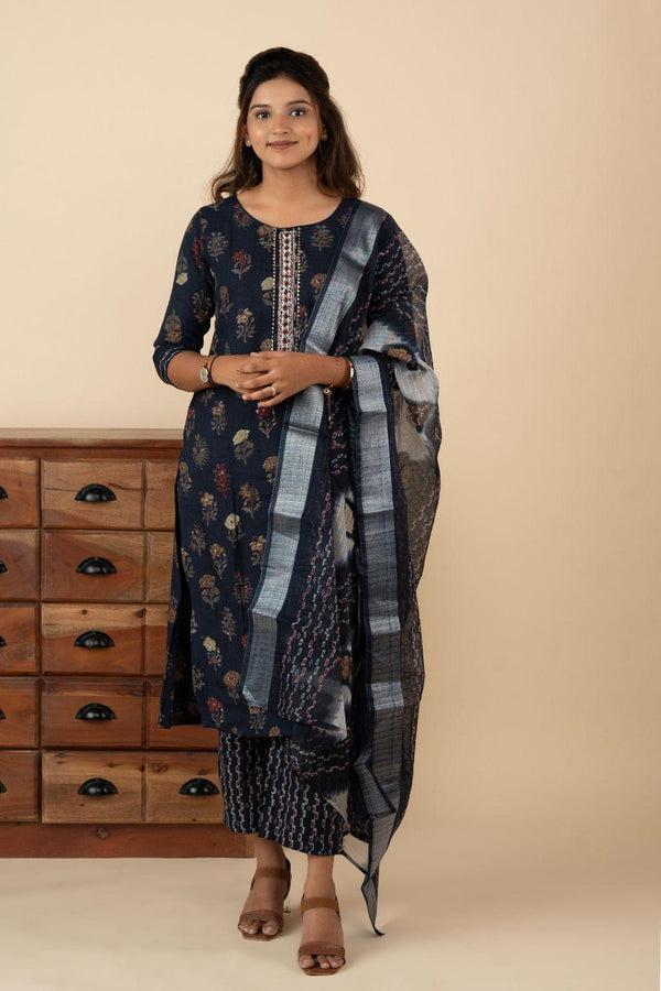 Floral Navy Blue Charm Kurti Set - mymaa