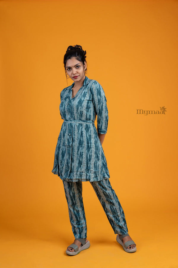 Turquoise Belted Top & Pyjama Set - mymaa