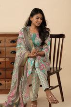 Floral Ramar Green and Grey Kurti Set - mymaa