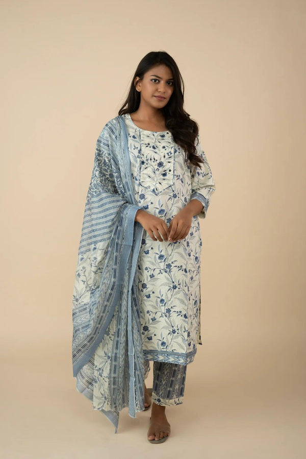 Women Floral Sprig Printed Kurti Set - mymaa