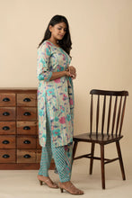 Blue Floral-Designed Kurti Set - mymaa