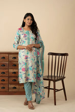 Blue Floral-Designed Kurti Set - mymaa