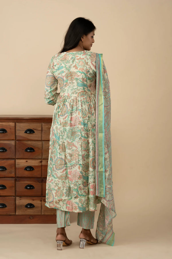 Green and Pink Aliya Cut Vintage Kurti Set - mymaa