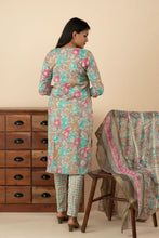 Floral Ramar Green and Grey Kurti Set - mymaa