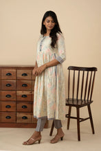 Grey & Cream Polka Dotted Harlequin Printed Naira cut Kurti Set - mymaa
