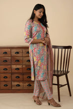 Wine Floral-Designed Kurti Set - mymaa