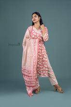 Womens Peach Floral Printed V-Neck Cotton Kurta Set - mymaa