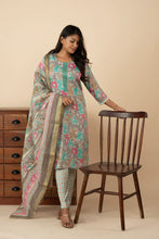 Floral Ramar Green and Grey Kurti Set - mymaa