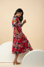 Women's Rayon Blend Red & Blue-Floral Printed Kurta-Maxi - mymaa