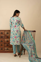 Blue Floral-Designed Kurti Set - mymaa