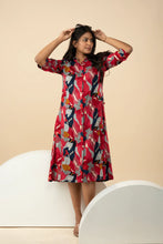 Women's Rayon Blend Red & Blue-Floral Printed Kurta-Maxi - mymaa