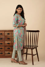 Floral Ramar Green and Grey Kurti Set - mymaa
