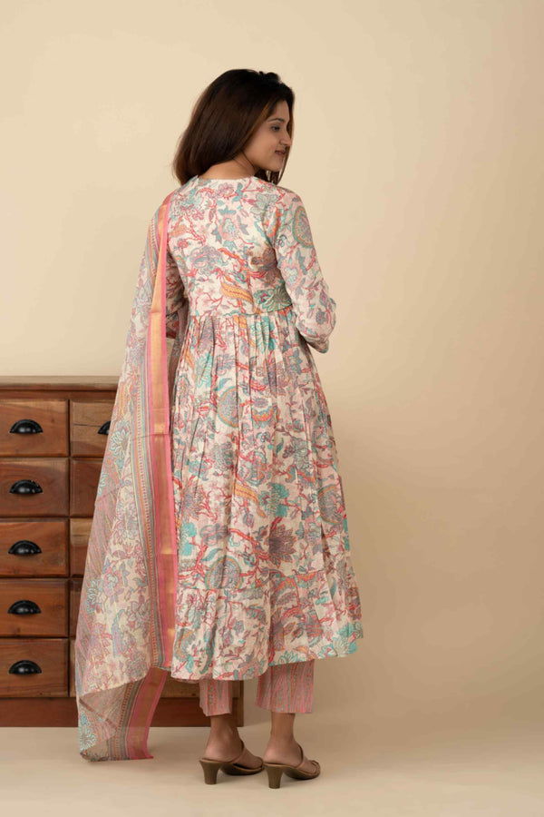 Pink and Blue Aliya Cut Vintage Kurti Set - mymaa