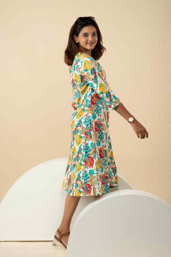 Women's Rayon Blend Multi-Coloured Floral Printed Kurta-Maxi - mymaa