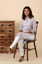 Lavender Floral Straight Kurti - mymaa