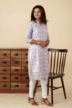 Lavender Floral Straight Kurti - mymaa