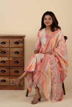 Women's Multicolor Silk Blend Three Quarter Sleeve Kurti Set - mymaa