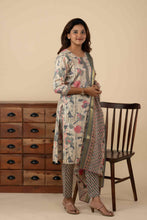 Grey Floral-Designed Kurti Set - mymaa