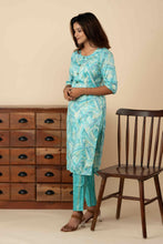 Sea Blue Colour Blended Kurti Set - mymaa