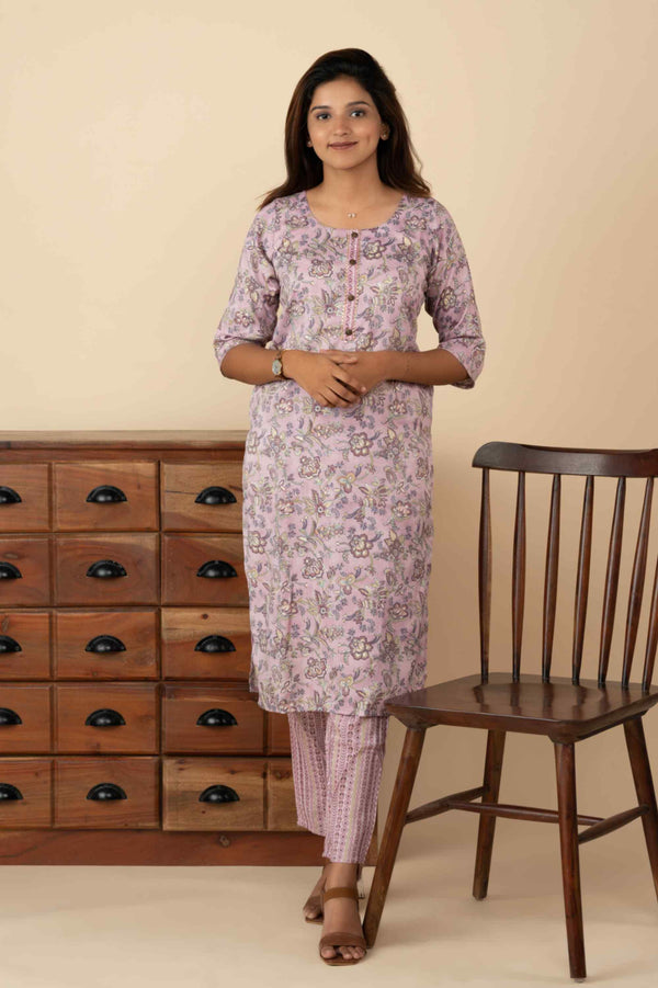 Electric Lavender Upholstery Designed Kurti Set - mymaa