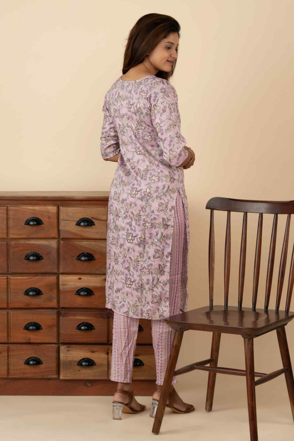 Electric Lavender Upholstery Designed Kurti Set - mymaa