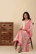 Pink and Cream Polka Dotted Harlequin Kurti Set - mymaa